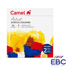 CAMEL Artist Acrylic Colours 24 Shades 9ml (Includes 2 Artist Brushes & 2 Metallic Shades)